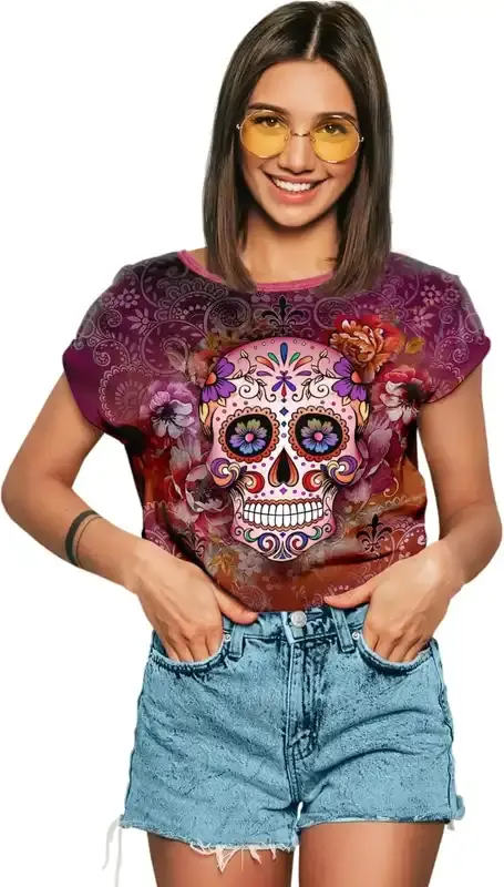 Camiseta con diseño de calavera con brillos para mujer