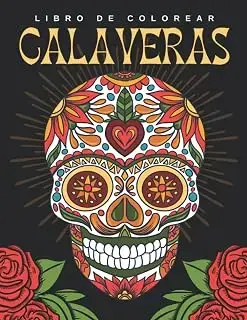 Libro de colorear Calaveras: 50 láminas para colorear Día de los Muertos con el fondo negro | Calaveritas de azúcar y tatuajes para colorear | ... mandalas para colorear adultos y adolescentes
