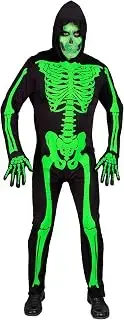W WIDMANN MILANO Party Fashion - Disfraz de esqueleto para hombre, mono con capucha, neón, para Halloween, Carnaval