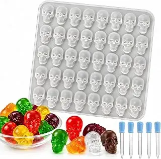 Moldes de silicona para caramelos de calavera, 1 paquete de 40 moldes de silicona antiadherentes de calavera con 5 goteros para chocolate, caramelo, gelatina(Color aleatorio)