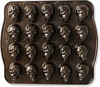 Nordic Ware Molde para bitelets de calavera, lata de aluminio fundido, molde para pastel Bundt con patrón de calavera, molde de pastel premium fabricado en los Estados Unidos, color: bronce