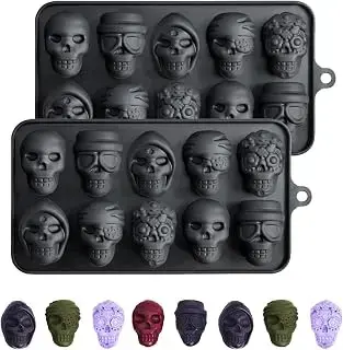 2 Moldes de Chocolate con Calavera, Moldes de Cubitos de Hielo Calavera de Silicona, Moldes Dulces con Calavera de Halloween, para Hielo de Whisky Y Cócteles, Moldes para Dulces