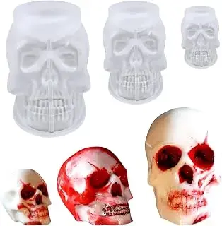Bekecidi 3 moldes de silicona de calavera, moldes de vela de calavera 3D, moldes de silicona para fundición de resina, esqueleto de Halloween, molde de resina epoxi para hacer velas jabón manualidades