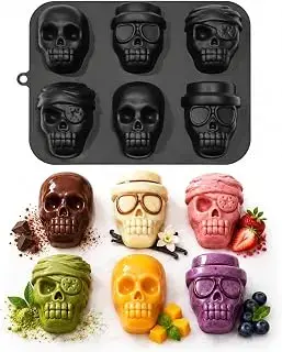 Bandeja de molde de calavera 3D, molde de Halloween, calavera pirata, molde de silicona para fiestas, la bandeja del cubo de hielo del cráneo 3D, fabricador de cubitos para cócteles hielo de whisky