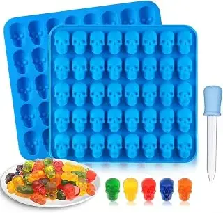 Moldes para cubitos de hielo de calavera, 2 moldes de chocolate con diseño de calavera, moldes temáticos de Halloween, 40 mini moldes de silicona de calavera para bricolaje, cócteles de gelatina y