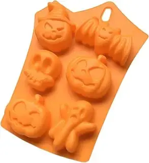 Happy Fox Molde de silicona con 6 agujeros 3D para Halloween, diseño de calavera fantasma y calabaza, para postre, chocolate y galleta, molde para bandeja de hielo (6 tipos)