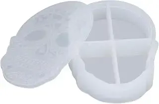 Caja de almacenamiento de silicona, molde de silicona reutilizable con forma de calavera, fácil de desmoldar, con tapa, para bricolaje, caja de almacenamiento de joyas, organizador de cosméticos
