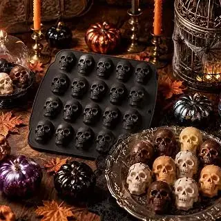 Molde de silicona para tartas de Halloween, 20 cavidades, molde de chocolate de calavera, moldes de cubitos de hielo de calaveras, moldes de silicona 3D de calaveras piratas, molde de silicona para