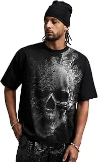 Camiseta de manga corta con estampado de calavera para hombre, cuello redondo, informal, color negro, tallas S-XXXL