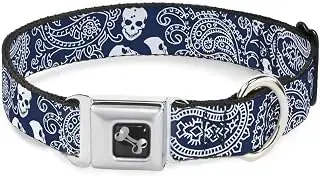 Buckle Down Bandana/Calaveras Royal Azul/Blanco Collar de Perro Hueso, grande/15 – 26 "