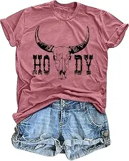 Camisetas vaqueras para mujer, diseño de calavera de toro, informal, manga corta