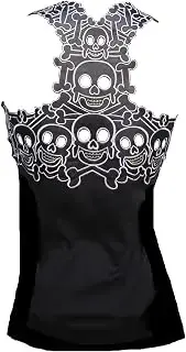 Camiseta de tirantes para mujer, diseño de calaveras efecto tatuaje, color negro
