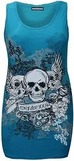 Camiseta sin mangas con estampado de calavera para mujer, Teal, 40-42