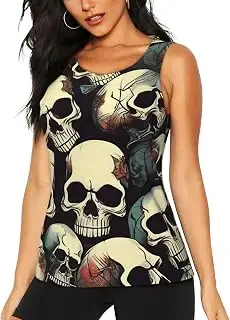 Camiseta de entrenamiento con estampado de esqueleto de calavera para mujer, sin mangas, ajuste holgado, para correr, yoga, camiseta deportiva de verano