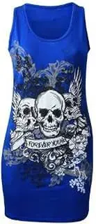 Camiseta para mujer con diseño de calavera y texto «forever young» Blanco blanco M/L