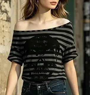 Camiseta gótica con estampado de calavera y hombros descubiertos para mujer