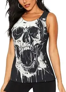 Camiseta sin mangas con estampado de calavera fantasma de terror, para mujer, camiseta de yoga de secado rápido, camiseta deportiva de ajuste holgado