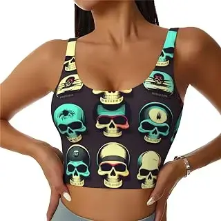 Sujetadores deportivos con diseño retro de calavera para mujer, de alto soporte, camisetas sin mangas de entrenamiento para mujer con brasier integrado