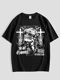 Unsex Y2K - Camiseta vintage con estampado gráfico de cruz gótica, cuello redondo, manga corta, ropa de calle para hombre y mujer