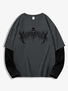 Camiseta gótica Y2K para hombre y mujer, camiseta de manga corta con gráfico Emo Alt Cross, camiseta holgada de gran tamaño, ropa de calle, color gris