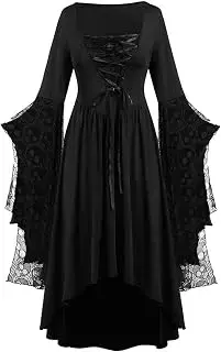 Vestido gótico para mujer con mangas de encaje para Halloween, estilo punk, medieval, talla grande, estilo victoriano