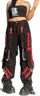 Pantalón de mujer Y2K, estilo gótico, punk, emo, holgado, acampanado, vaquero, pierna ancha, Harajuku, grunge, ropa de hip hop
