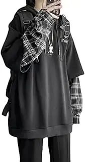 YUESUO · Emo Streetwear - Sudadera vintage con capucha para mujer y hombre, sudadera de gran tamaño, estilo punk, retazos, grunge, a cuadros, sudadera con capucha