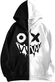 Generisch · Sudadera con capucha para hombre con cremallera de gran tamaño, diseño gótico, estilo antiguo, holgado, de forro polar, estilo punk de los años 90, para hombre