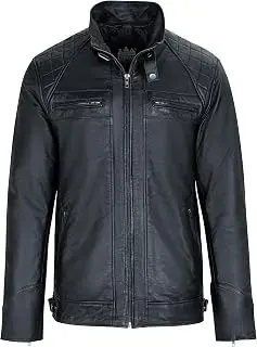 Chaqueta de cuero para hombre, URBAN 5884 - SKIMO, Piel de Oveja Genuina, Cazadora Piel Hombre Estilo Motero, 8 bolsillos, Hecha a Mano, Suave y Duradera
