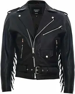 Infinity Leather · Hombres FRINGE Cuero Biker Chaqueta Brando TASSELED Motocicleta piel de vaca