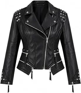 Chaqueta Biker Efecto Piel Negra con Tachuelas Metálicas