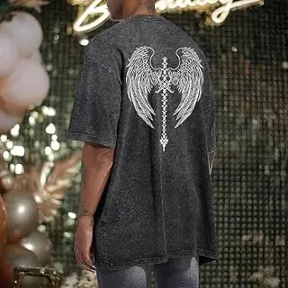 Camisa gótica vintage para hombre, de gran tamaño, gótica, Y2k, camisetas gráficas punk, grunge, ropa de calle, calavera, cruz, lavado ácido