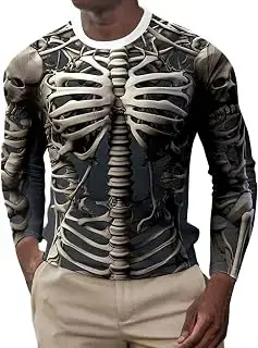 Camiseta de manga larga para hombre con esqueleto de Halloween