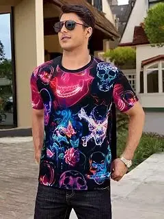 Camiseta de manga corta con estampado de calavera para hombre, estilo gótico, para uso casual y eventos temáticos