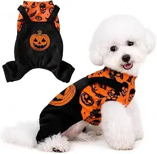 Pijama de Halloween para perro con calaveras y murciélagos