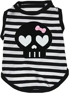 Camiseta Petitebella de calavera para perro, rayas blancas y negras