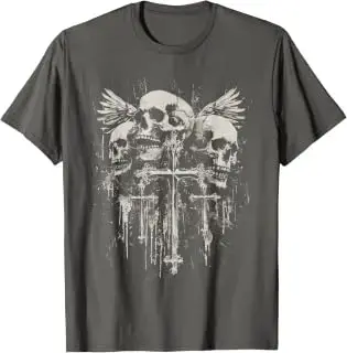 Camiseta gótica Y2K de calavera y cruz