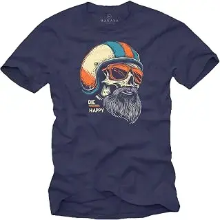 Camiseta Hombre Moto - Calavera con Barba y Casco diseño Biker Retro