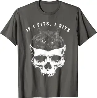 Camiseta de gato negro y calavera If I Fits I Sits
