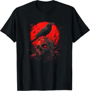 Camiseta de cuervo, calavera y luna roja