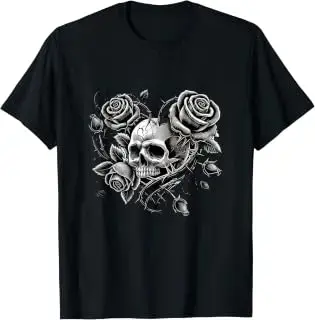 Camiseta de calavera, rosas y espinas