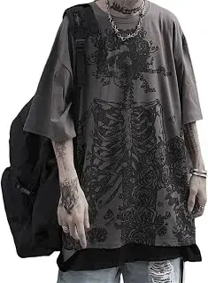 Camiseta amplia Y2K de esqueleto y calavera