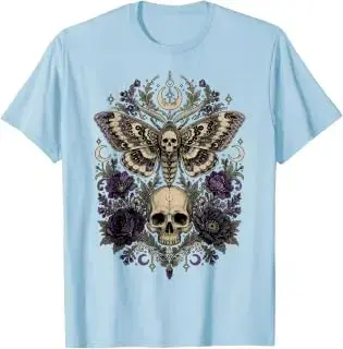 Camiseta gótica de polilla, calavera y luna