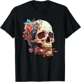 Camiseta de calavera de azúcar con rosas