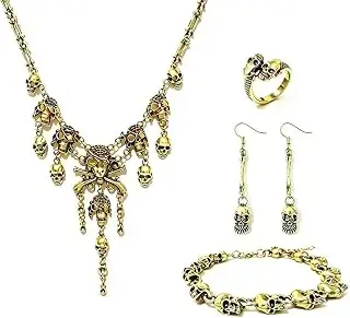Halloween Skull Jewelry Set, Festival Pirate Skull Tassel Necklace, Bracelet, Earrings, Ring - Halloween Jewelry for Women