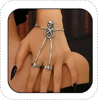 Gothic Skull Hand Chain Bracelet for Women Punk Skeleton Ring Bracelets