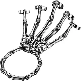 4pcs Halloween Skull Skeleton Hand Bracelet with Ring Punk Wristband Skull Fingers Hand Bracelet Skeleton Ring Hallowmas Gifts Jewelry