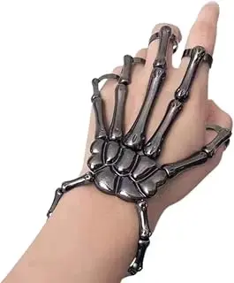 Skeleton Hand Bracelet with Ring Halloween Skull Bracelet Claw Bangle Alloy Skull Wristband Cosplay Party 1PC