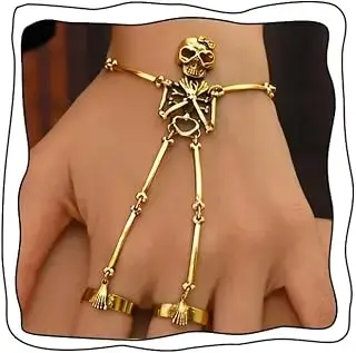 Gothic Skull Hand Bracelet Finger Rings Chain for Woman Halloween Jewelry