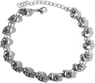 Punk Stainless Steel Skull Skeleton Linked Chain Bracelet Tibetan Prayer Bead Mala Bracelet for Men and Women, Skull Jewelry Gift